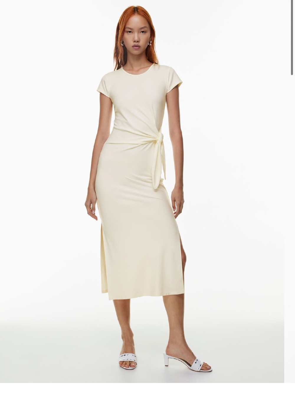 Aritzia Cream Tie-Waist Midi Dress